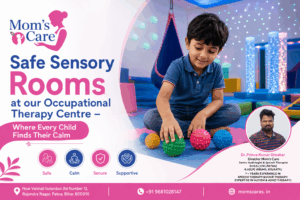 Safe sensory room at Mom's Care Occupational Therapy Centre in Patna, featuring a child engaging in sensory activities under expert therapeutic supervision for autism, ADHD, and sensory processing support.
