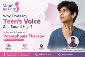 Teen boy receiving guidance for high-pitched voice and Puberphonia therapy at Mom’s Care in Rajendranagar, Patna